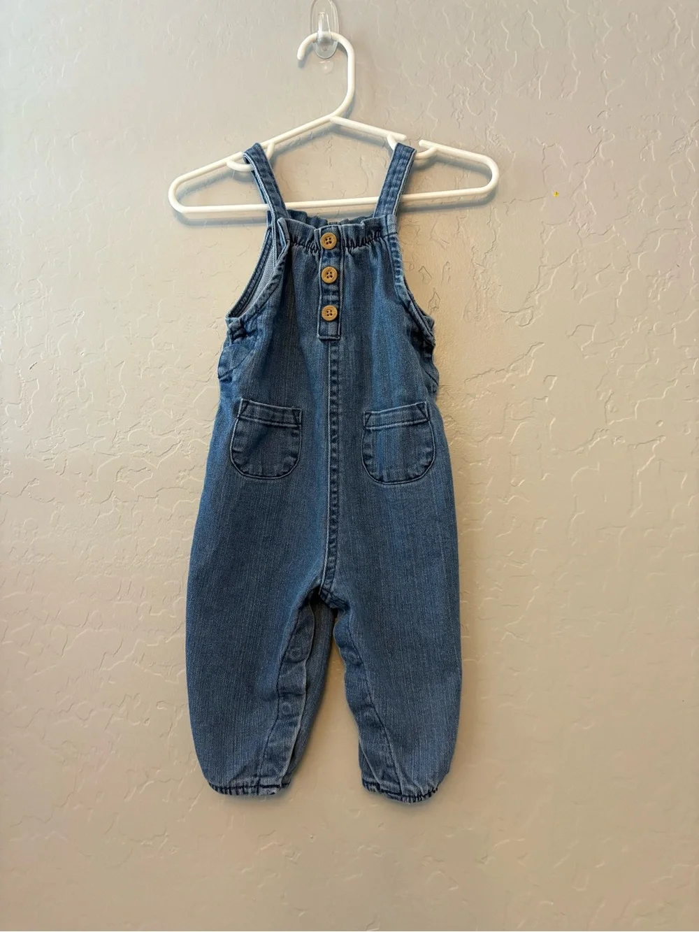 Carter's denim chambray sleeveles long romper with buttons 9 months